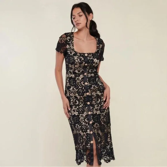 Rachel Parcell Black and Nude Sheath Midi Dress - Picture 1 of 3